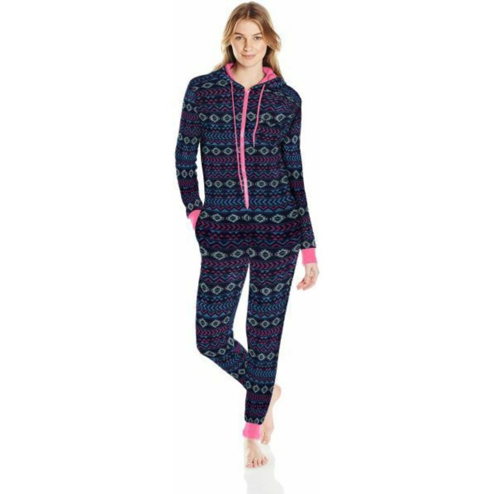 Bottoms Out Women's Fair Isle Sweater Fleece One Piece Blue/Pink - X-Large NEW